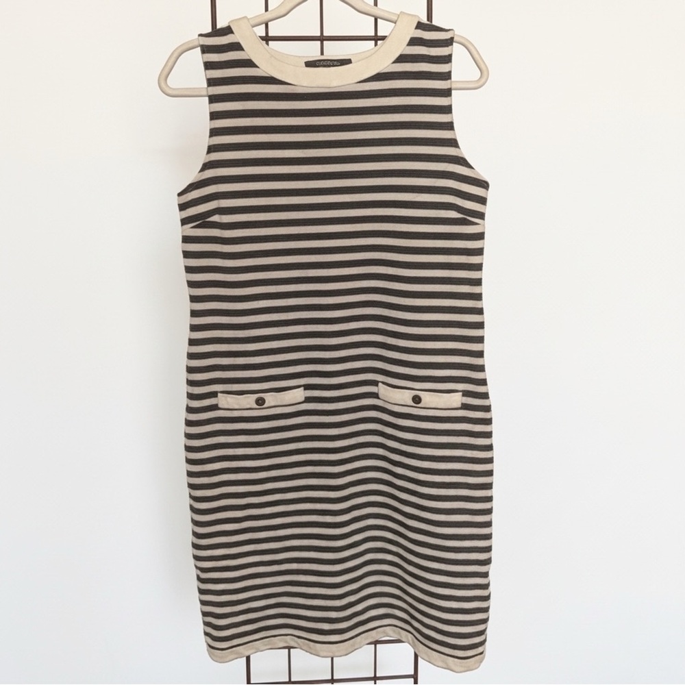 Chadwicks Navy Blue and White Striped sleeveless Dress M ladies